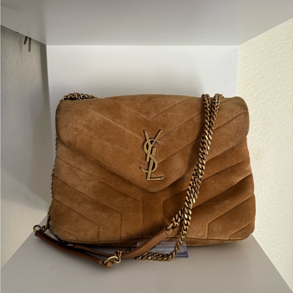 YSL Elegant Tan Quilted Suede Bag